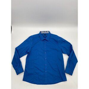 Rosso Milano Italy Men's Blue Button Up Modern Fit Long Sleeve Size 19